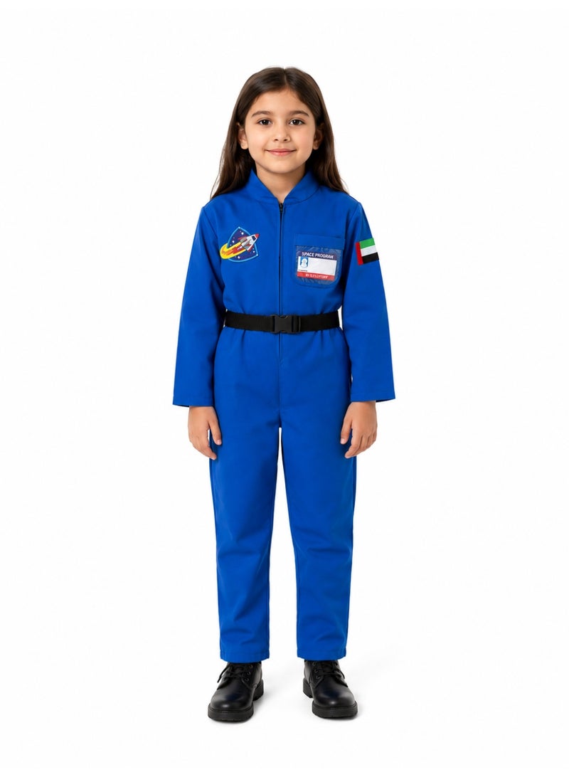 Astronaut Costume for Kids – Unisex Blue Space Suit with UAE Badge - Image 3