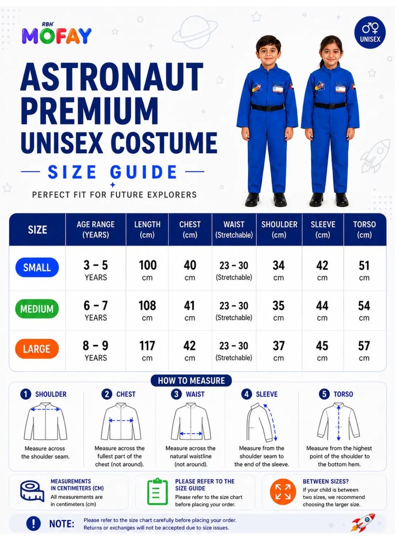 Astronaut Costume for Kids – Unisex Blue Space Suit with UAE Badge - Image 4