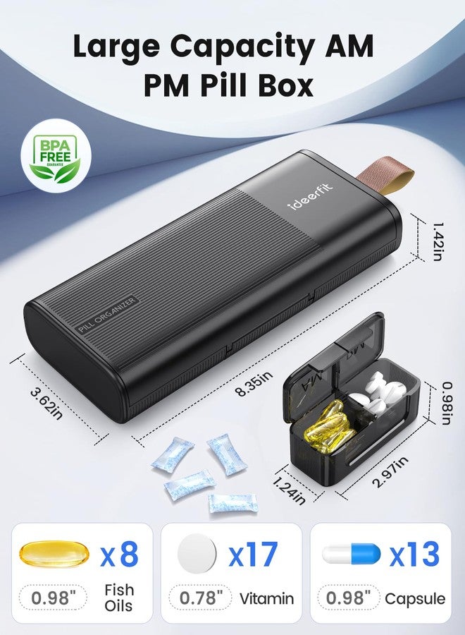 Ideerfit 7 Day Weekly Pill Organizer, Metal Travel Pill Case, Large Capacity Daily Cute Pill Box for Supplements, Pills, Vitamins and Medication(Black) - Image 3