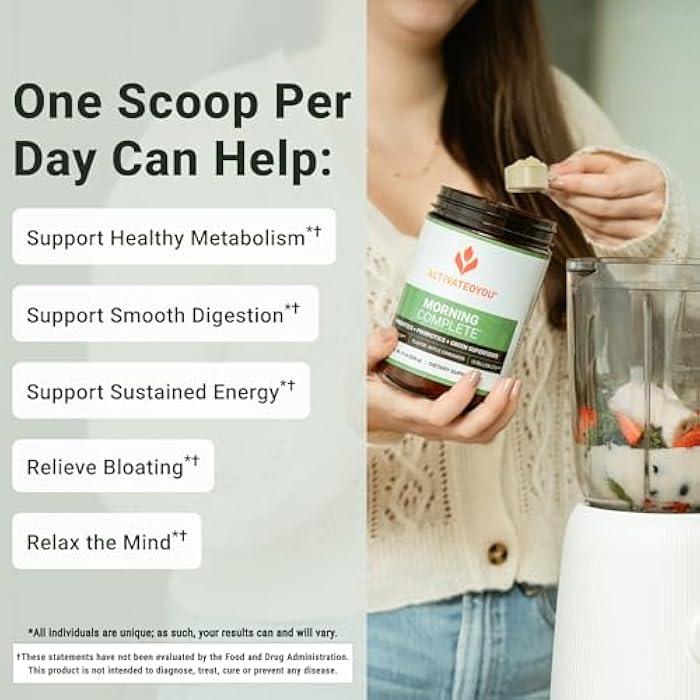 ACTIVATEDYOU Morning Complete Daily Wellness Greens Superfood Drink Mix for Gut Health w/Prebiotics, Probiotics, Antioxidants, Green Superfoods, 10 Billion CFUs, 30 Servings (Apple Cinnamon) - Image 3