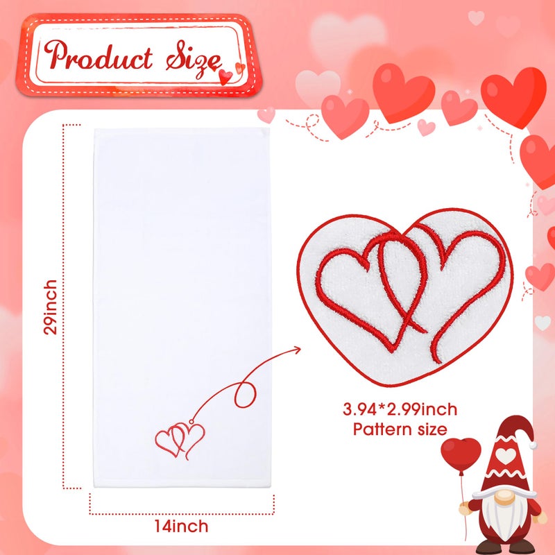 NEWLIGHTURE Valentines Day Hand Towels 100% Cotton Embroidered Red Heart Decorative Bathroom Kitchen Dish Towels Set Gift Set of 2 14x29 inch - Image 2