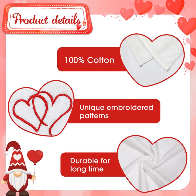 NEWLIGHTURE Valentines Day Hand Towels 100% Cotton Embroidered Red Heart Decorative Bathroom Kitchen Dish Towels Set Gift Set of 2 14x29 inch - Image 3