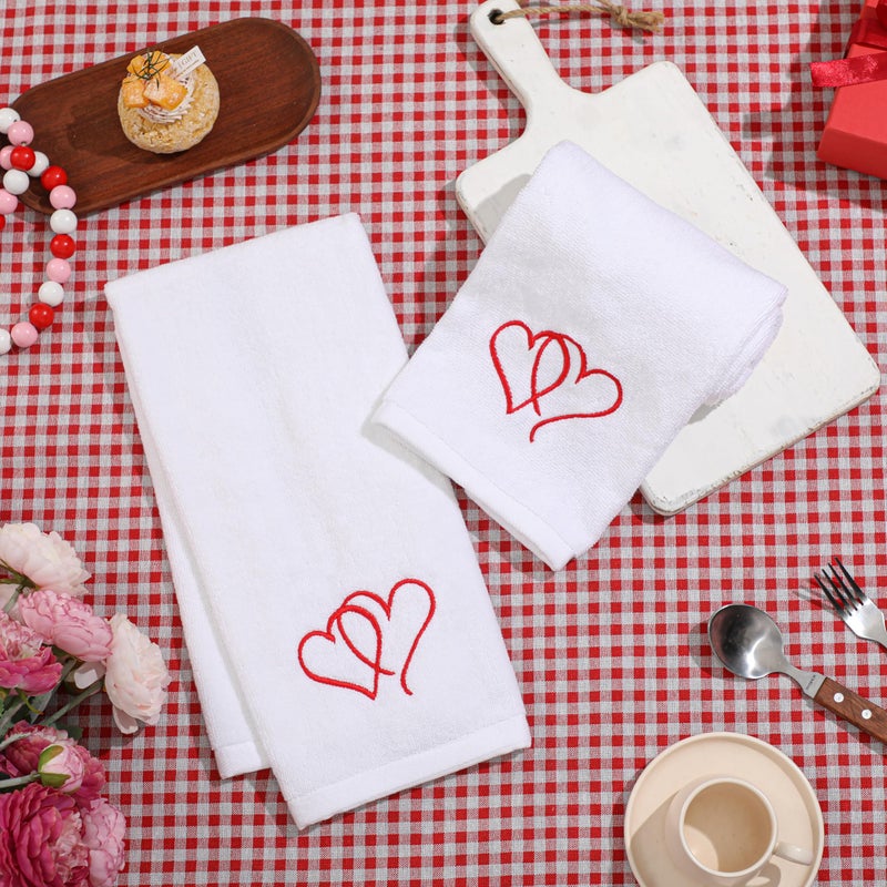 NEWLIGHTURE Valentines Day Hand Towels 100% Cotton Embroidered Red Heart Decorative Bathroom Kitchen Dish Towels Set Gift Set of 2 14x29 inch - Image 4