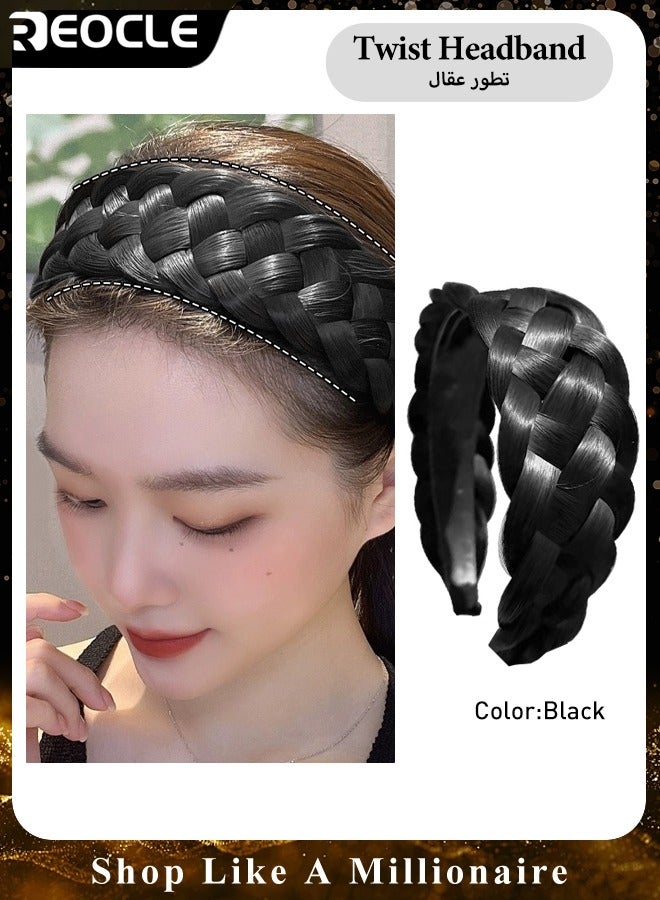 ريوكل عصابة رأس مضفرة من الشعر للنساء مصنوعة يدويًا من شعر مستعار مضفر رقيق غير مرئي وعصابات شعر بخمسة ضفائر وطوق شعر إكسسوارات شعر باللون الأسود الفاتح - Image 1