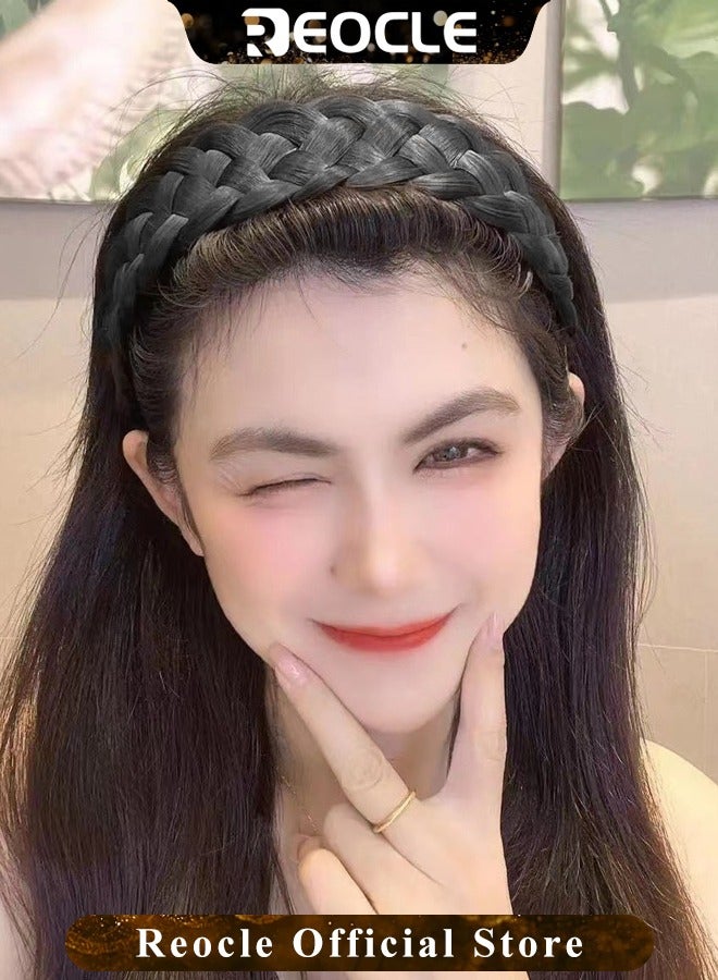 ريوكل عصابة رأس مضفرة من الشعر للنساء مصنوعة يدويًا من شعر مستعار مضفر رقيق غير مرئي وعصابات شعر بخمسة ضفائر وطوق شعر إكسسوارات شعر باللون الأسود الفاتح - Image 2