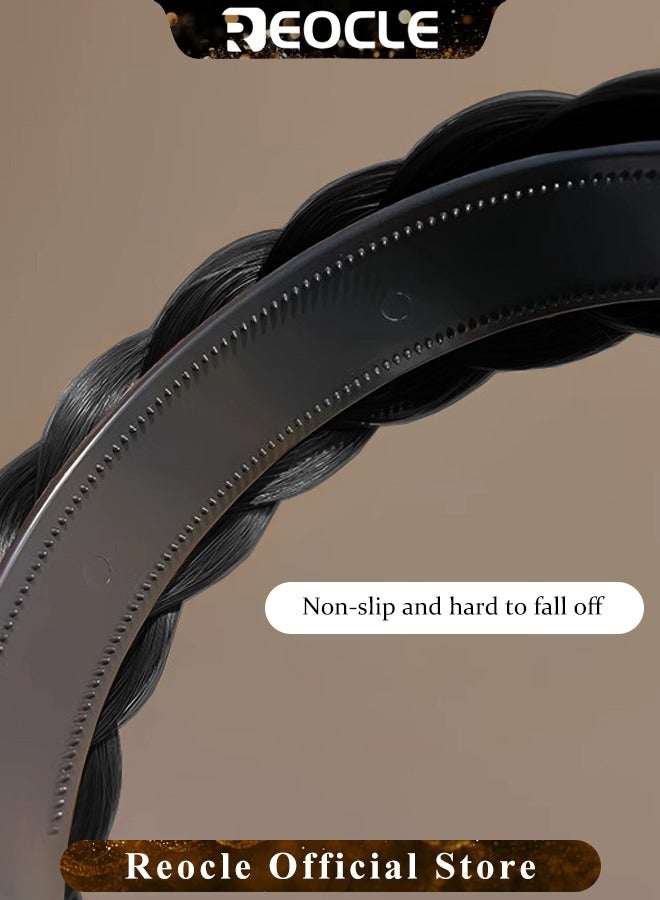 ريوكل عصابة رأس مضفرة من الشعر للنساء مصنوعة يدويًا من شعر مستعار مضفر رقيق غير مرئي وعصابات شعر بخمسة ضفائر وطوق شعر إكسسوارات شعر باللون الأسود الفاتح - Image 4