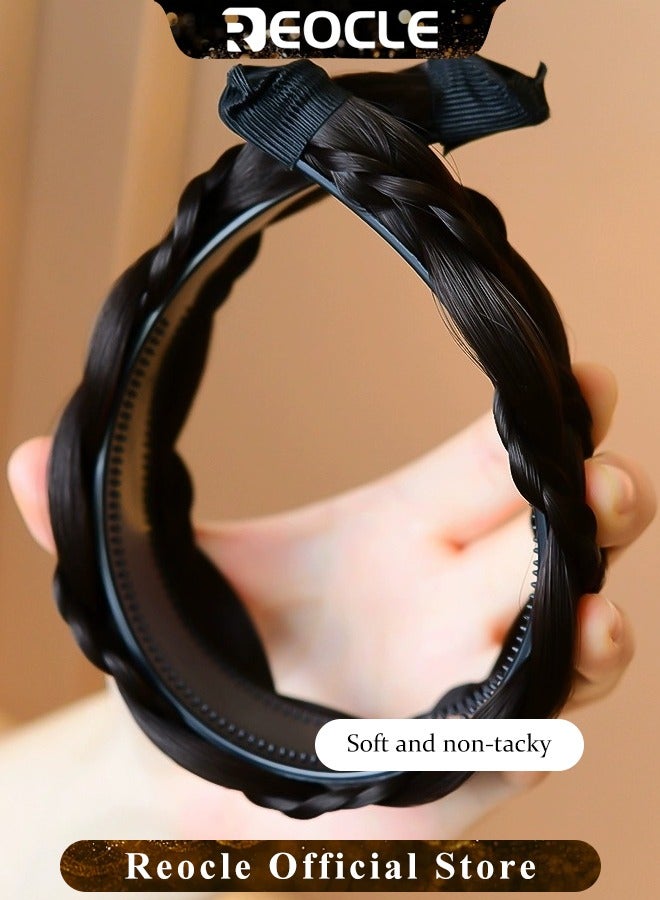 ريوكل عصابة رأس مضفرة من الشعر للنساء مصنوعة يدويًا من شعر مستعار مضفر رقيق غير مرئي وعصابات شعر بخمسة ضفائر وطوق شعر إكسسوارات شعر باللون الأسود الفاتح - Image 5