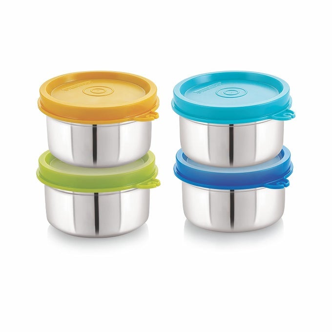 FLEX STAINLESS STEEL CONTAINERS SIZE DEEP 150ML X 4 YELLOWBLUEGREENTURQUOISE