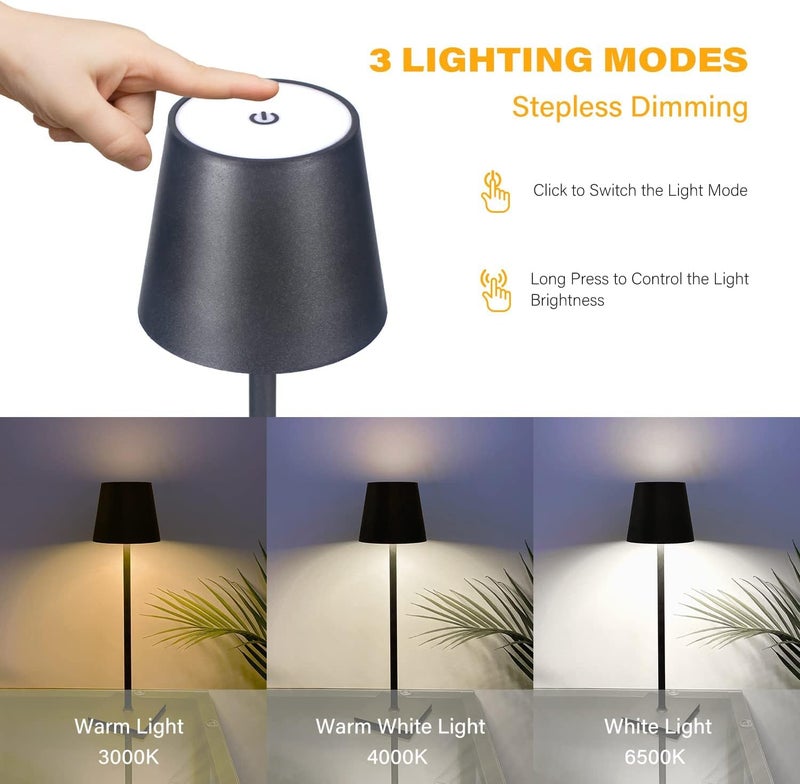 Parssufy Cordless Table Lamps Rechargeable Lamps Battery Operated Lamp LED Portable Wireless Lamp Touch Control 3 Color Temperature Stepless Dimmable Black - Image 3