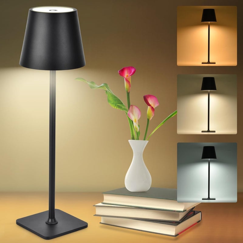 Parssufy Cordless Table Lamps Rechargeable Lamps Battery Operated Lamp LED Portable Wireless Lamp Touch Control 3 Color Temperature Stepless Dimmable Black - Image 1