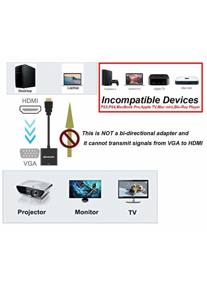 HONSHEN HDMI to VGA 1080P HDMI Male to VGA Female Video Converter Adapter Cable for PC Laptop HDTV Projectors and Other HDMI Input Devices - Image 3