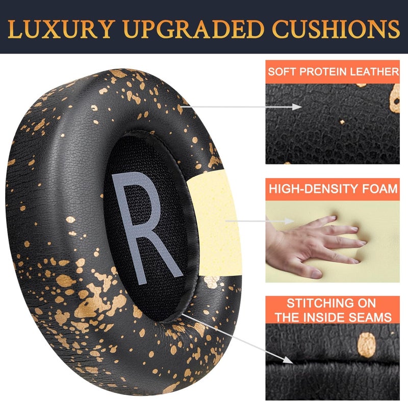 SoloWIT Protein Leather Replacement Earpads for Bose 700 (NC700) Wireless Headphones, Ear Pads Cushions with Softer Protein Leather, High-Density Noise Cancelling Foam, Added Thickness - Black Gold - Image 4