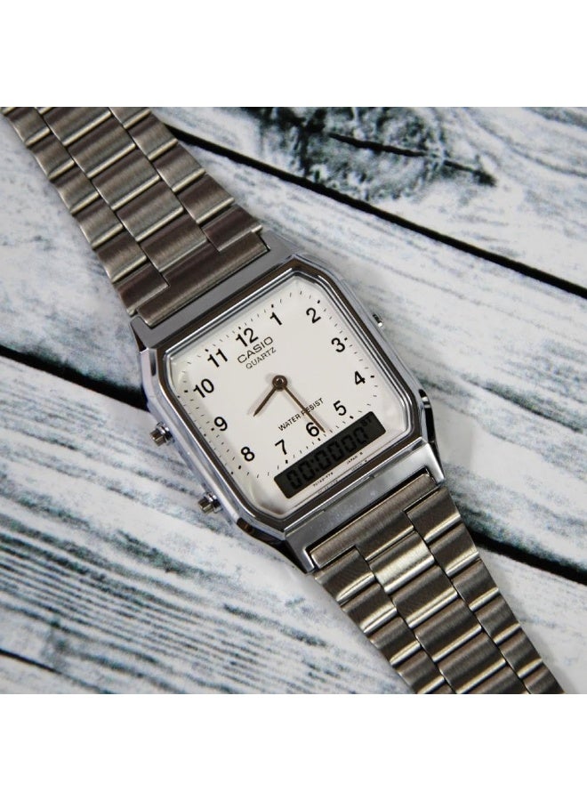 Casio Men's Watch - AQ-230A-7BMQ White & Silver - Image 5