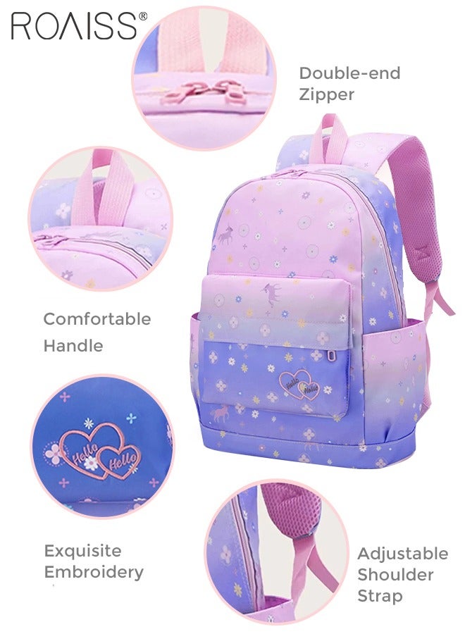 roaiss 3PCS Graphic Printed Backpack Set Cute and Functional Large Capacity Schoolbag Crossbody Bag and Pencil Case for Kids and Girls in Dark Purple and Pink - Image 2
