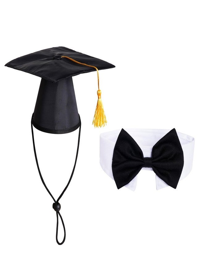 SUMERSHA Pet Graduation Cap with Bowtie Dog Graduation Hat with Yellow Tassel Pet Graduation Costume Accessory for Dogs Cats Party Outfit (Hat+ Bow Tie) - Image 1