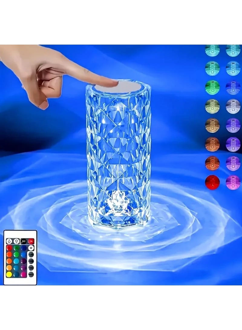 LDQ USB Charging Rose Crystal Desk Lamp – 16-Color RGB Night Light with Remote & Touch Control, Atmosphere Lamp for Bedroom, Living Room, Festivals & Gifts - Image 1