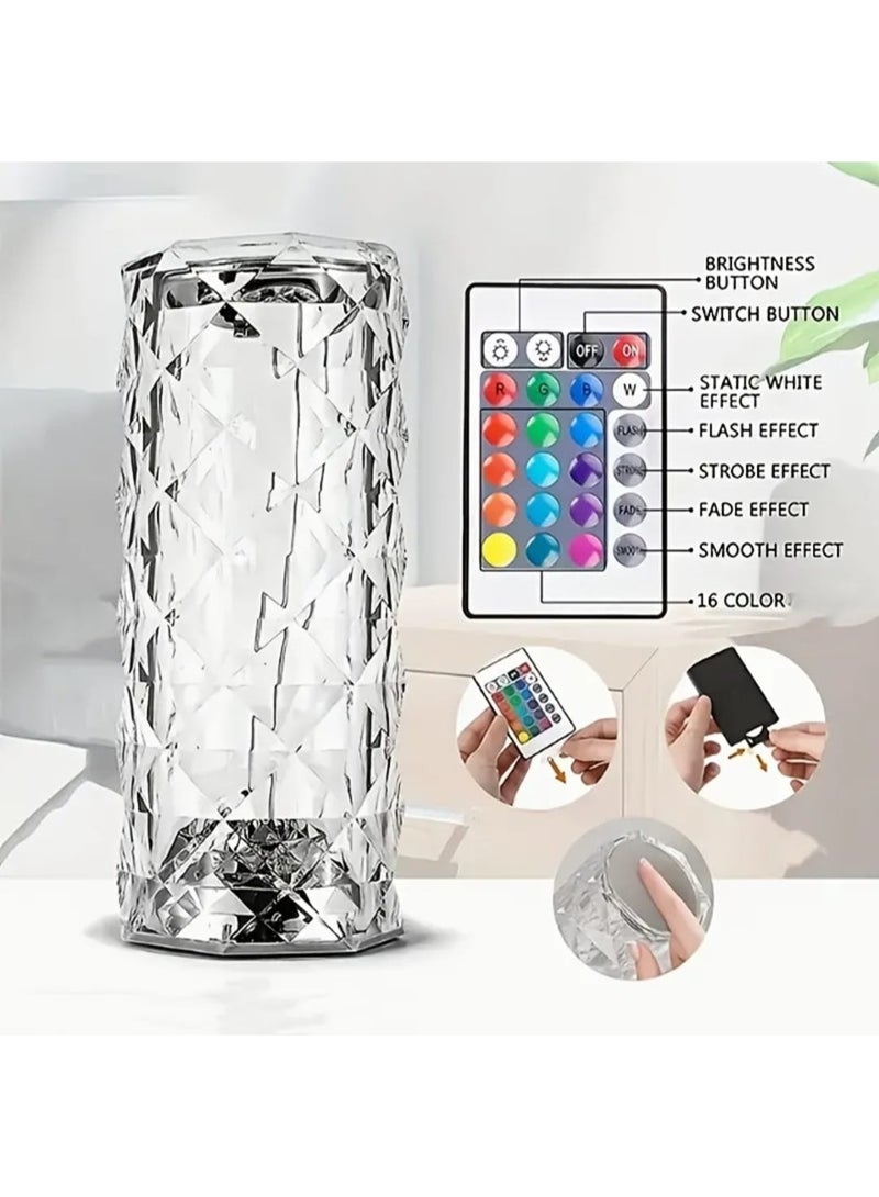 LDQ USB Charging Rose Crystal Desk Lamp – 16-Color RGB Night Light with Remote & Touch Control, Atmosphere Lamp for Bedroom, Living Room, Festivals & Gifts - Image 5