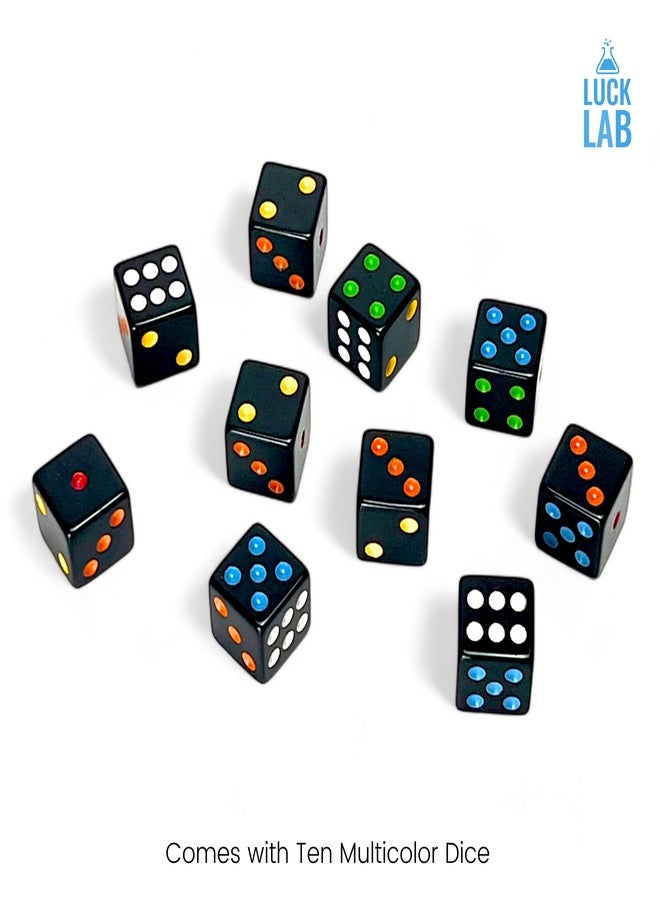Luck Lab 10 Piece D6 Multicolor Pip Dice Pack - Acrylic 16mm Square Edge Standard Dice for RPG MTG DND Table Games and Board Games, Storage Bag Included (Black Multicolor) - Image 2