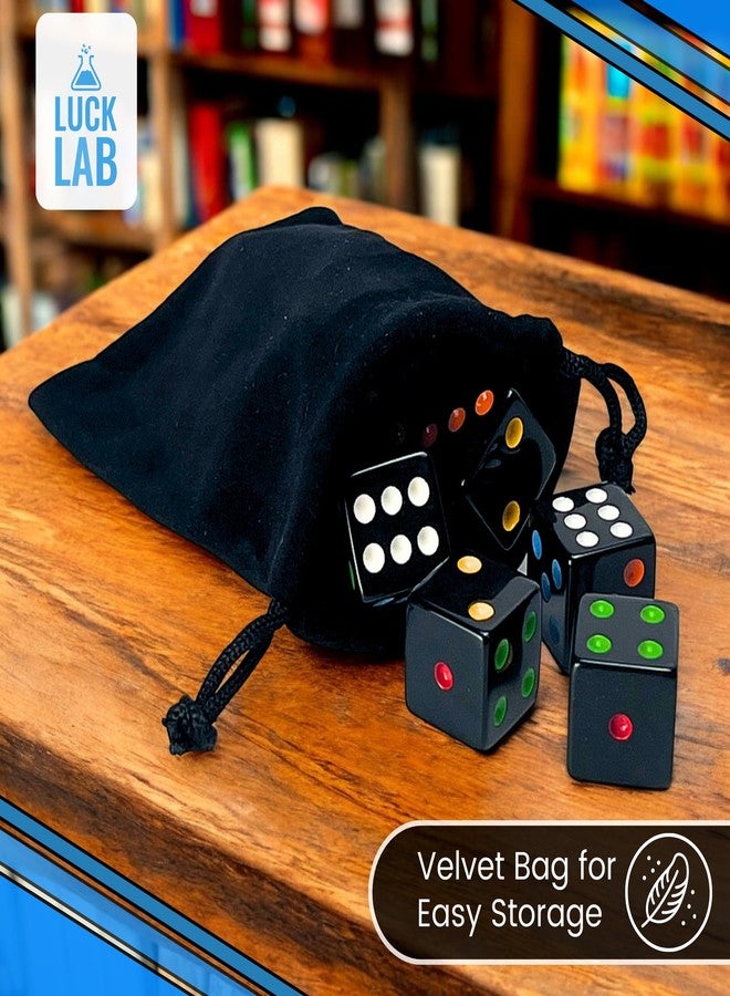 Luck Lab 10 Piece D6 Multicolor Pip Dice Pack - Acrylic 16mm Square Edge Standard Dice for RPG MTG DND Table Games and Board Games, Storage Bag Included (Black Multicolor) - Image 5