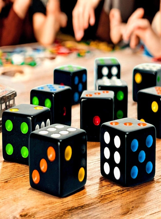 Luck Lab 10 Piece D6 Multicolor Pip Dice Pack - Acrylic 16mm Square Edge Standard Dice for RPG MTG DND Table Games and Board Games, Storage Bag Included (Black Multicolor) - Image 4