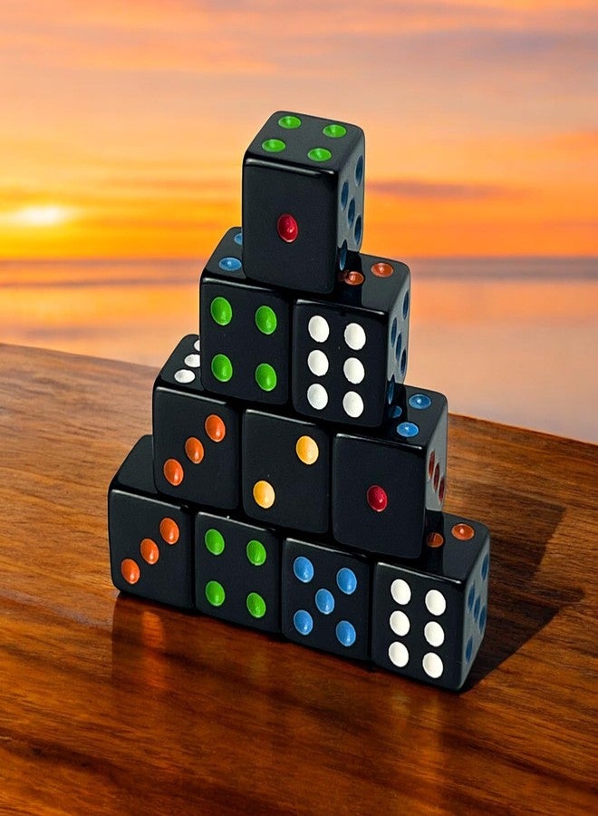 Luck Lab 10 Piece D6 Multicolor Pip Dice Pack - Acrylic 16mm Square Edge Standard Dice for RPG MTG DND Table Games and Board Games, Storage Bag Included (Black Multicolor) - Image 3