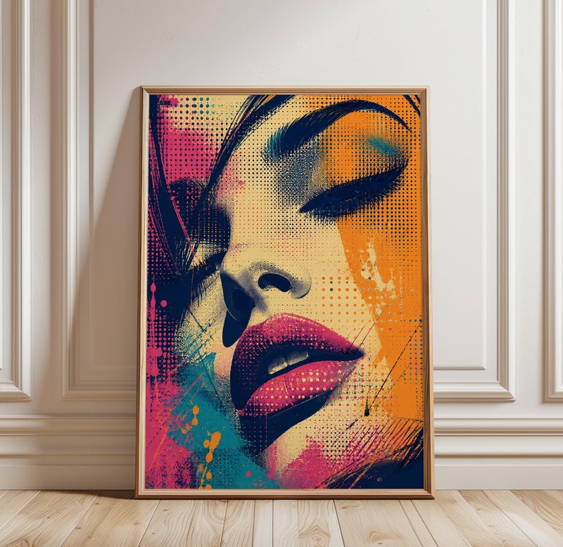 TNESSENTIAL Abstract Face Poster, Pop Art Portrait Print, Modern Wall Art, Colorful Female Face, Halftone Style, Contemporary Decor - Image 1