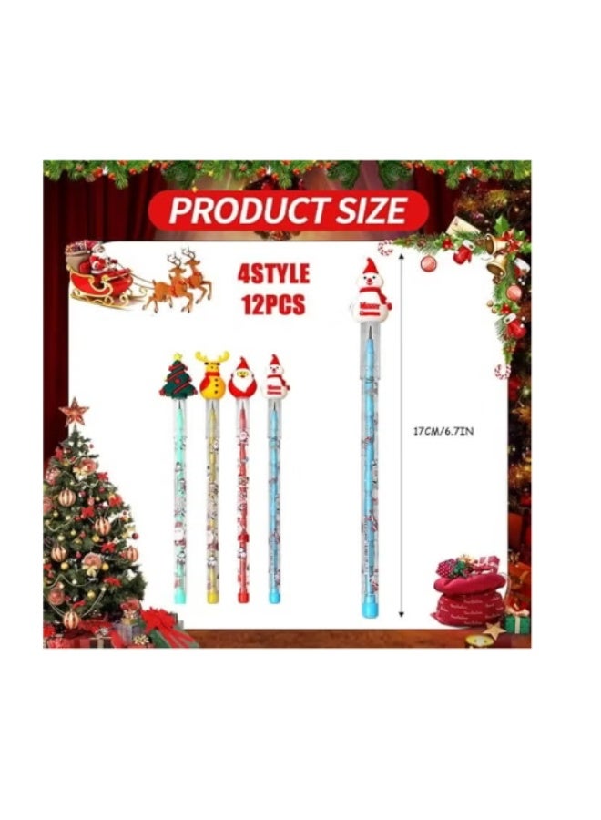 Christmas Stackable Multi-Point Pencils Set with Santa Claus, Reindeer, and Christmas Tree Toppers (12 Pieces) – Perfect Holiday Gifts, School and Office Supplies - Image 3
