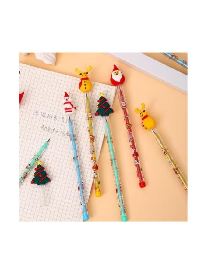 Christmas Stackable Multi-Point Pencils Set with Santa Claus, Reindeer, and Christmas Tree Toppers (12 Pieces) – Perfect Holiday Gifts, School and Office Supplies - Image 2