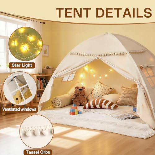jiangcha Bed Tent Twin Size for Girls & Boys - Indoor Privacy Toddler Sleeping Teepee with Blackout Design, Breathable Portable Twin Bed Tent for Drafty Rooms, Cottage Floor Camping (Twin Beige) - Image 4