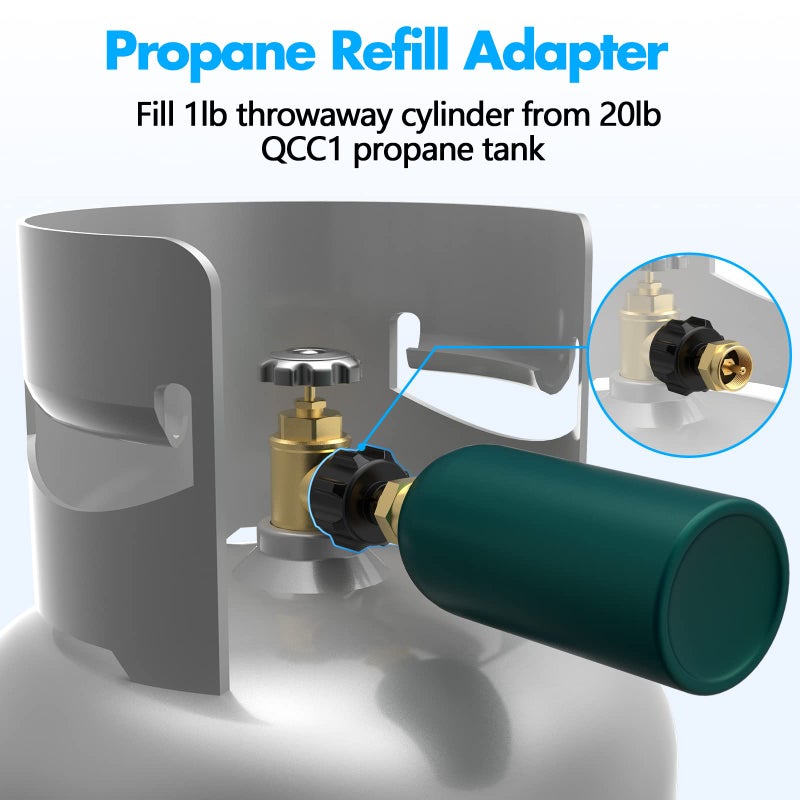 Gogoonike Propane Refill Adapter for 1 lb. Tanks, Propane Adapter Fill 1lb from 20lb, LP Gas Cylinder Tank Coupler Fits QCC1 / Type1 Propane Tank and 1 lb Throwaway Disposable Cylinder (Black) - Image 2