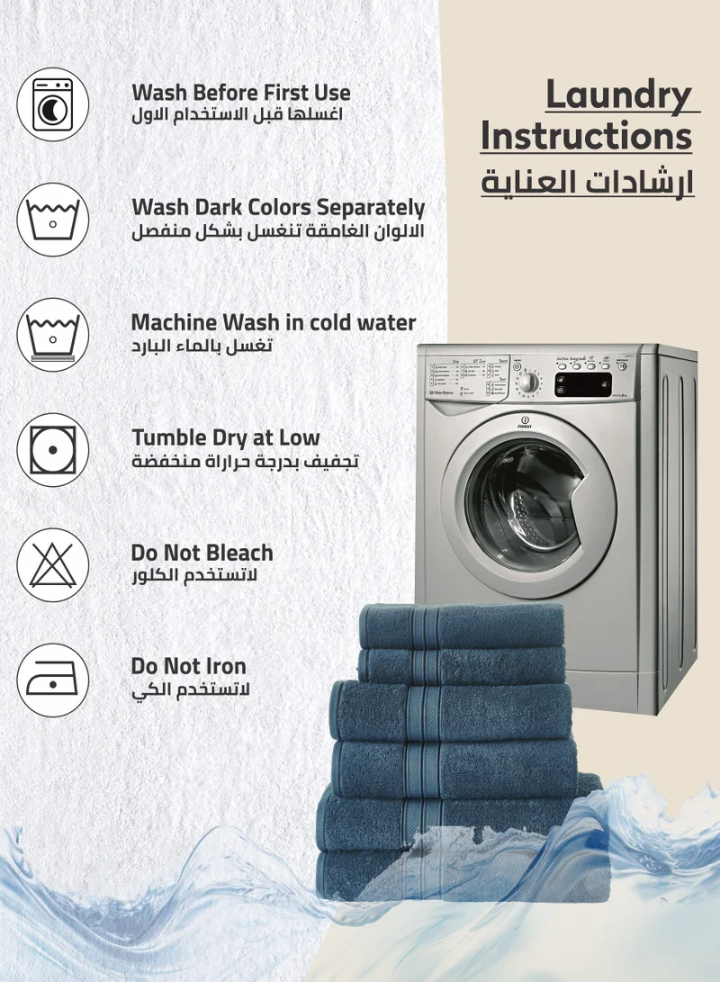 Donetella Premium Towel 6-Pcs Set, 100% Combed Cotton 600 GSM, Highly Absorbent, Quick Dry Towel Set Include 2 Bath Towel, 2 Bath Sheet, 2 Hand Towel, Best Set for Bathroom Gym, Hotel And Spa,Dark Blue