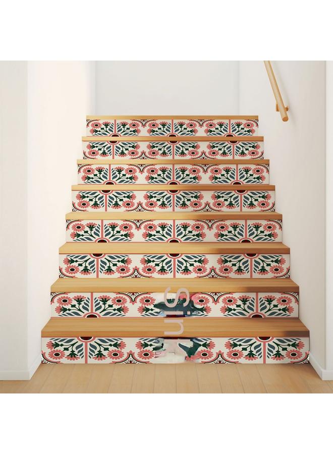 الأزرق جي دبليو بلاط الفن الاسكندنافي على واجهة السلالم اللاصقة مقاومة للماء ومقاومة للبقع يمكن إزالتها ، وملصقات مؤقتة لتزيين السلالم - Image 4