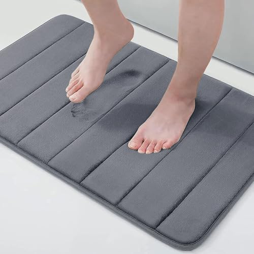 Buganda Memory Foam Bath Mat, 24" x 16", Ultra Soft and Non-Slip Bathroom Rugs, Water Absorbent and Machine Washable Bath Rug for Bathroom, Shower, and Tub, Dark Grey - Image 1