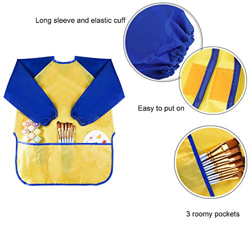 KUUQA 6 Pcs Waterproof Art Smock Kids Art Painting Aprons Long Sleeve with 3 Roomy Pockets and 10 Pcs Painting Brushes, Age 2-6 Years - Image 4
