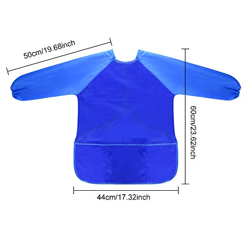 KUUQA 6 Pcs Waterproof Art Smock Kids Art Painting Aprons Long Sleeve with 3 Roomy Pockets and 10 Pcs Painting Brushes, Age 2-6 Years - Image 2