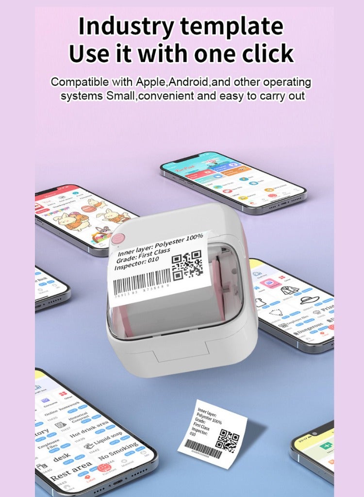 New wireless Bluetooth label printer with 1 roll 50*30mm white label sticker and USB cable, portable ink-free thermal labeling machine, label making machine for barcode label printer, mini portable - Image 2