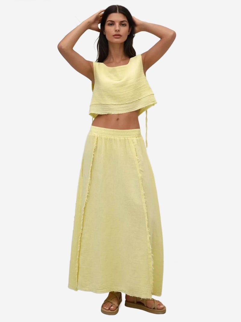 HICCUP Elastic Waist Skirt-Side Tie Detail Blouse Muslin Set - Image 1