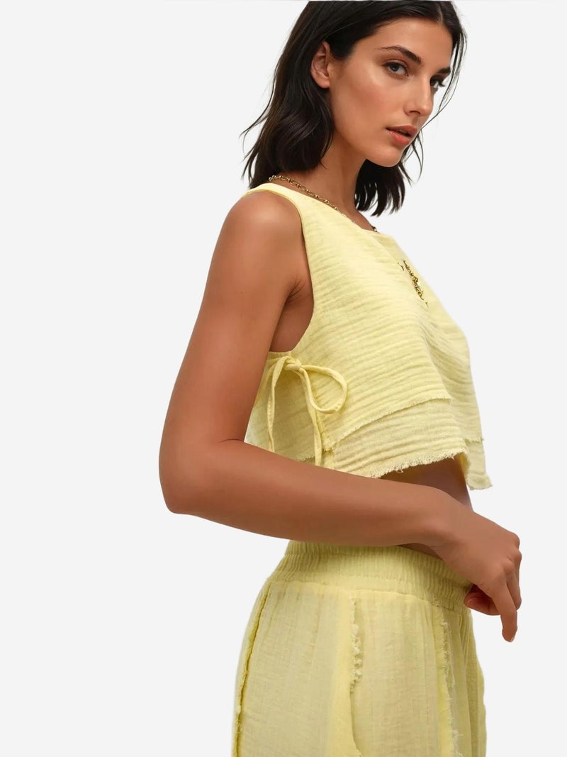 HICCUP Elastic Waist Skirt-Side Tie Detail Blouse Muslin Set - Image 2