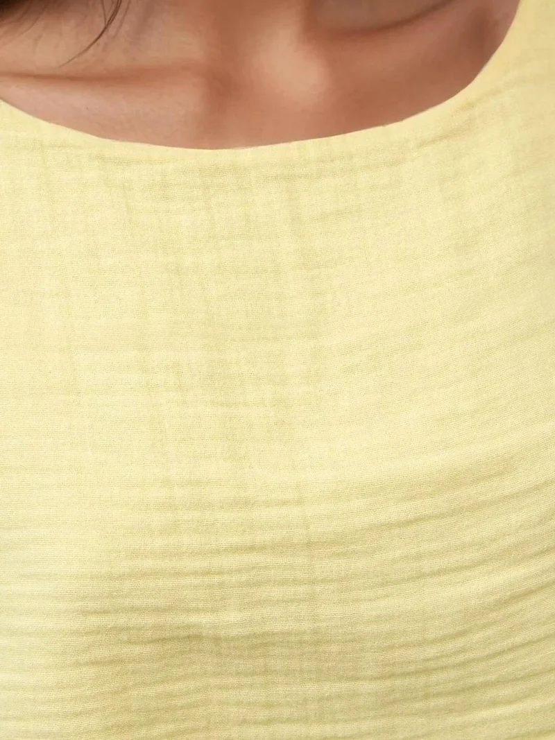 HICCUP Lemon Yellow Elastic Waist Skirt-Side Tie Detail Blouse Muslin Set for Women | Best Price UAE