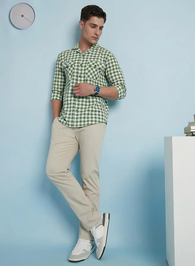 دينيس لينغو تيشيرت رجالي كاروهات أخضر بوليستر 1% بقصة عادية