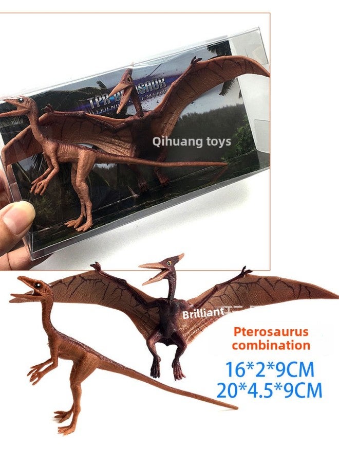 Solid Soft Glue Dinosaur Toy Simulation Dinosaur Model Animal Toy Mini-Color:Pterosaur + Xiu Elong [medium And Small]]