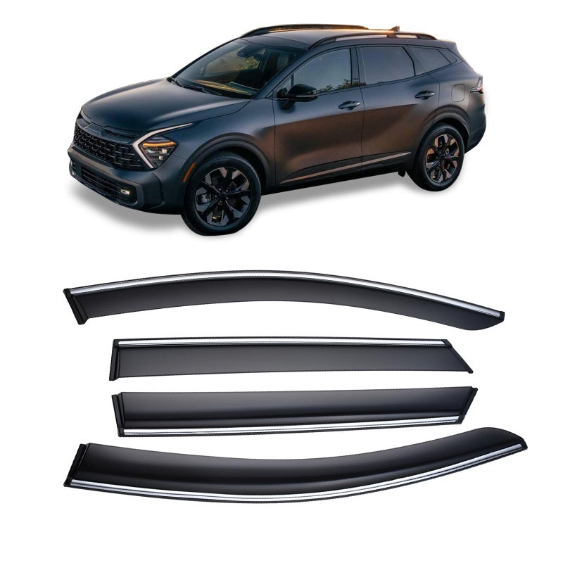 Arokzn Window Rain Guard with Chrome Trim Compatible with Kia Sportage 2023 2024 2025 Shatterproof Sun Smoke Guard Wind Deflectors