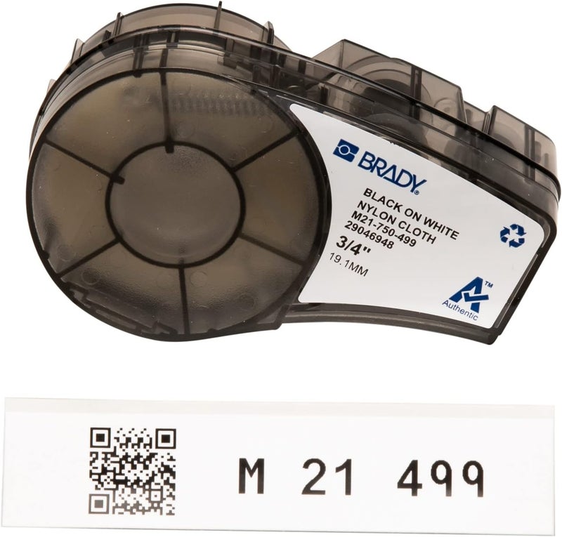 Brady M21-750-499 Nylon Black on White Label Tape for BMP21-PLUS, ID PAL, and LABPAL Printers - 3/4" Width, 4.88m Length - Image 1