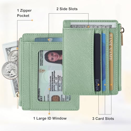 Sodsay Card Case Slim Front Pocket Wallet for Women Credit Card Holder with Keychain(CH Light Green) - Image 2