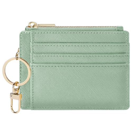 Sodsay Card Case Slim Front Pocket Wallet for Women Credit Card Holder with Keychain(CH Light Green) - Image 1