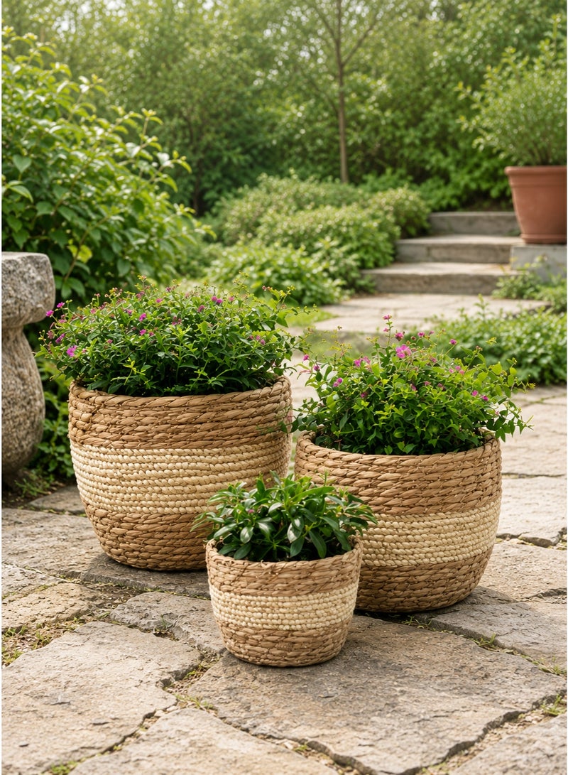 BaytEasy Plant Basket, 3 PCS Plant Baskets Indoor with Plastic Liner, Water Hyacinth and Corn Stalk Woven Planters Flower Basket, Planter Basket for Rustic Home Floor Potted Pots Decor - Image 3