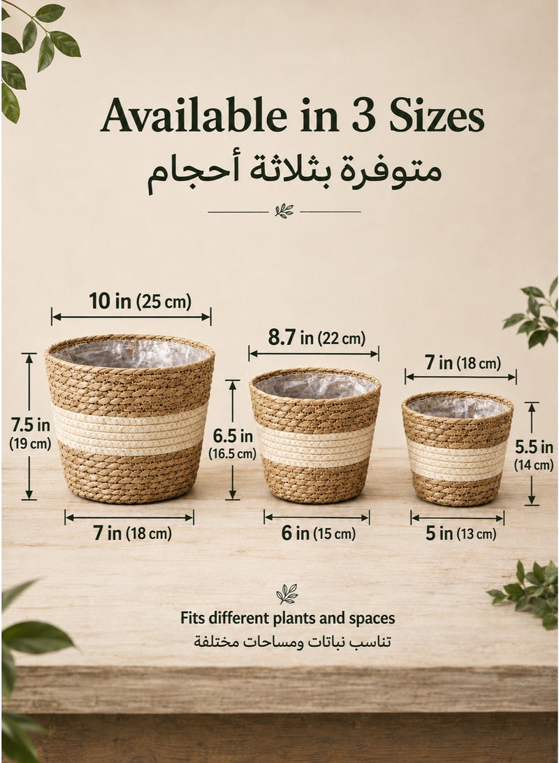 BaytEasy Plant Basket, 3 PCS Plant Baskets Indoor with Plastic Liner, Water Hyacinth and Corn Stalk Woven Planters Flower Basket, Planter Basket for Rustic Home Floor Potted Pots Decor - Image 4