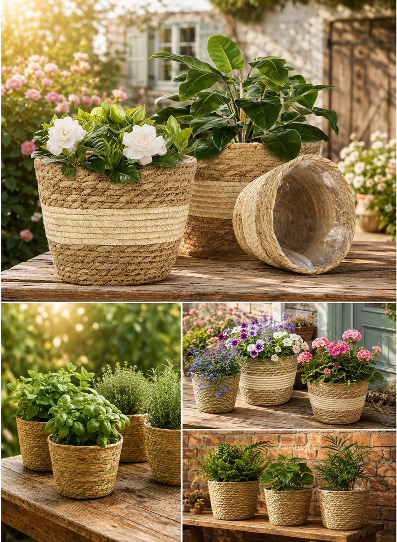 BaytEasy Plant Basket, 3 PCS Plant Baskets Indoor with Plastic Liner, Water Hyacinth and Corn Stalk Woven Planters Flower Basket, Planter Basket for Rustic Home Floor Potted Pots Decor - Image 5