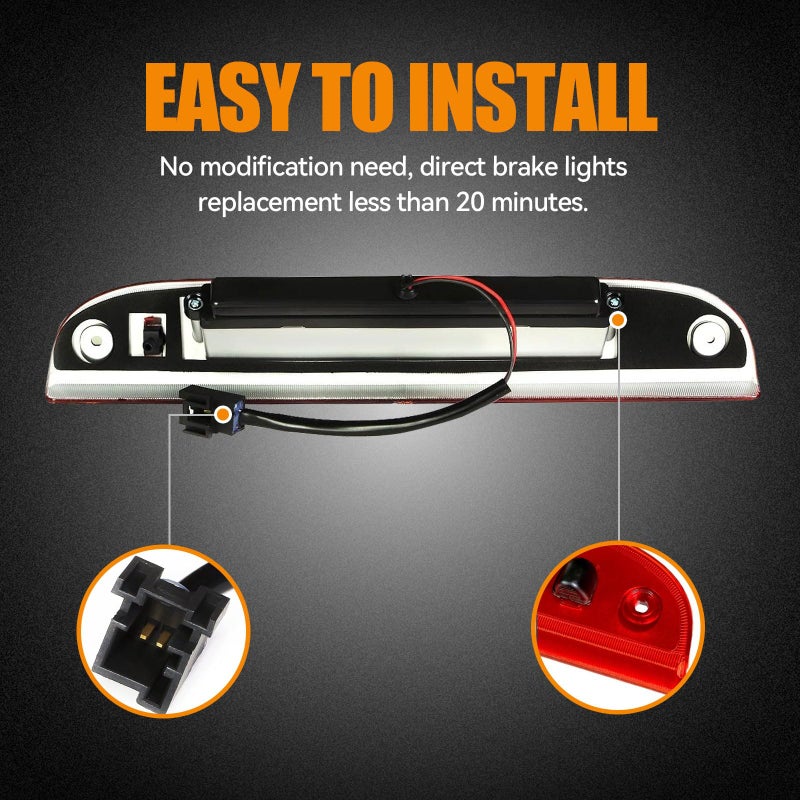 Cxdar مصباح الفرامل الثالث Cxdar LED لـ 2002-2010 Ford Explorer مجموعة مصابيح الفرامل الخلفية عالية التركيب لـ 2008-2012 Ford Escape المقاوم للماء في الكابينة المركزية (أحمر) - Image 4