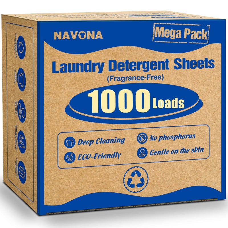 Navona 1000 Loads Mega Pack Laundry Detergent Sheets, Eco-friendly Laundry Sheets, Powerful Cleaning, Suitable for Homes, Dorms, and Apartments- [Fragrance-Free] - Image 1